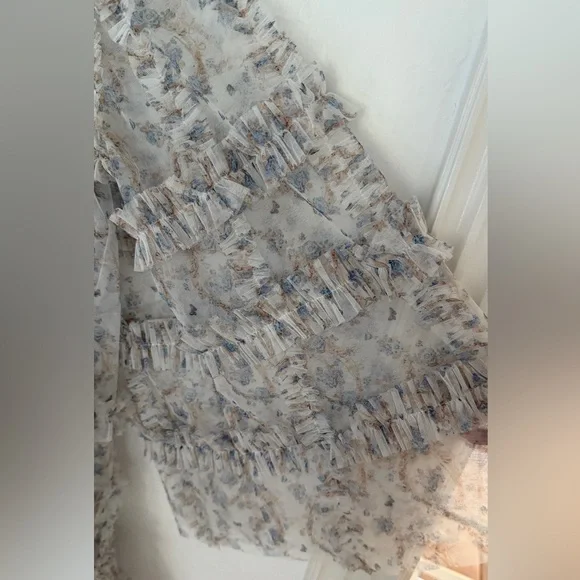 Mac Duggal Long-Sleeve Printed Mesh A-Line Mini Dress - Picture 13 of 13